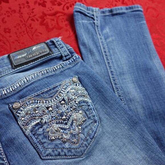 Grace in LA Denim - Grace in LA Jeans Women 28x31" Embroidered Bedazzled Rhinestone Bootcut Easy Fit